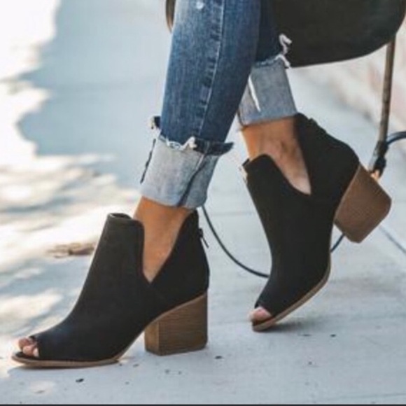 OPEN TOE NUBUCK BLACK BOOTIES - Picture 5 of 6